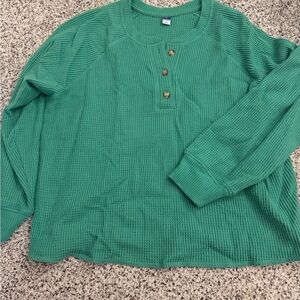 Green Waffle Knit Henley Shirt
